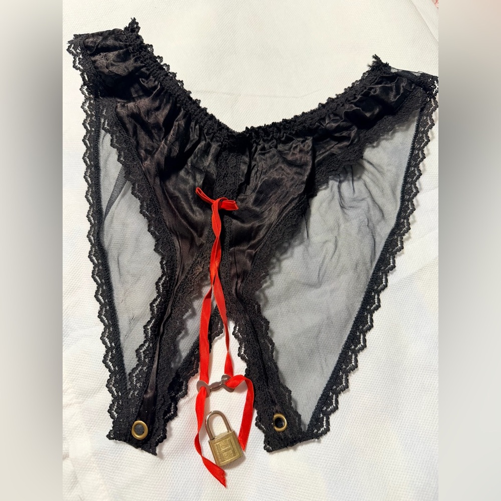 Elegant Black Lace Panties with Red Accents